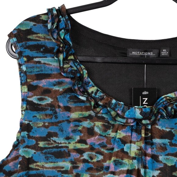 Notations Tank Shirt XL Womens NEW Ruffle Scoop Neck Abstract Top Sleeveless - Picture 2 of 5